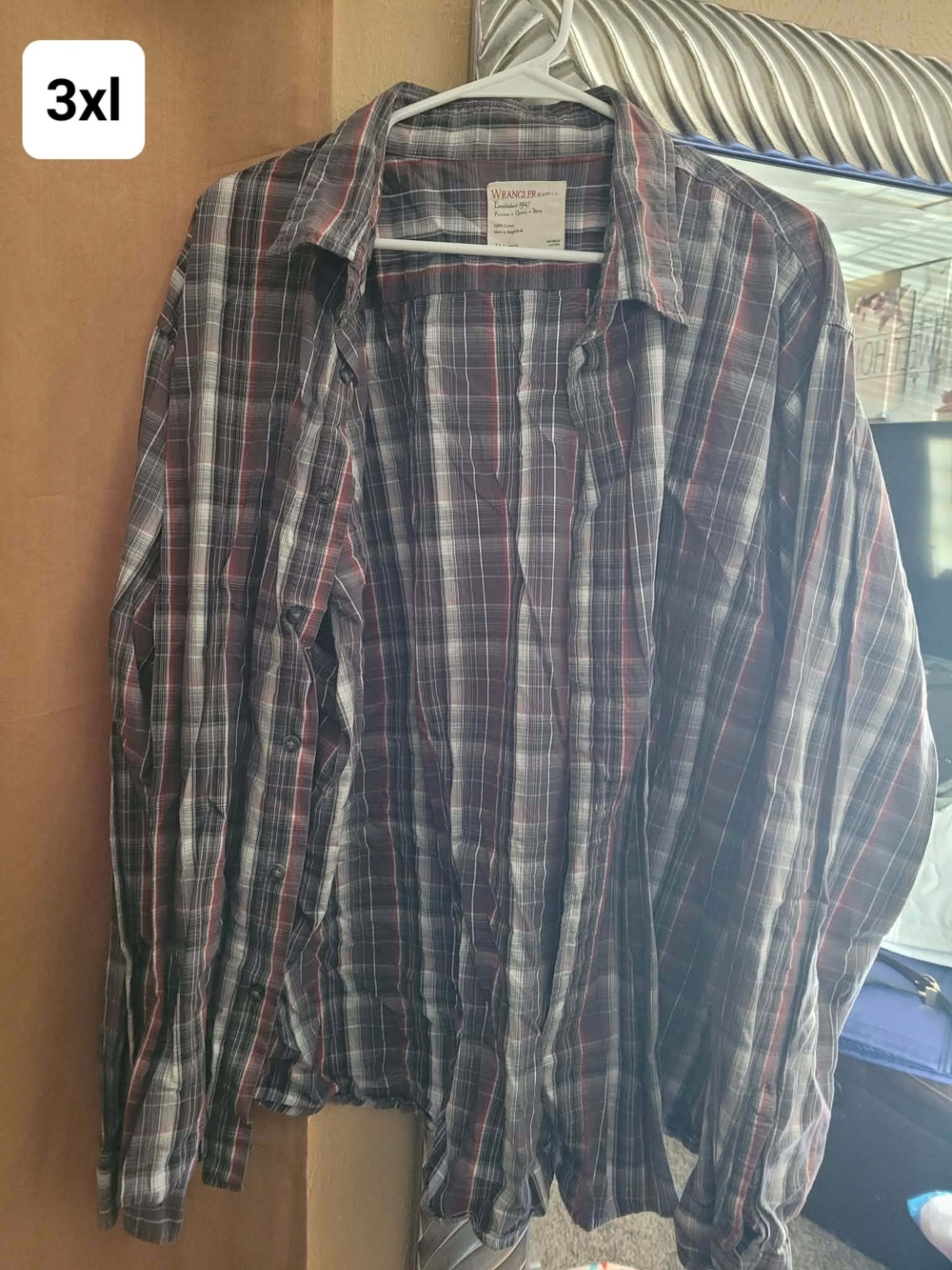 Wrangler Men’s Plaid Button-Down Shirt - Black, Red, Gray